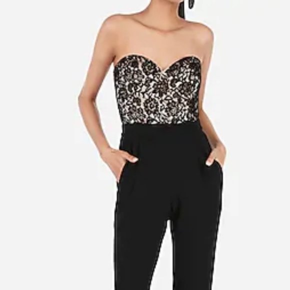 Express Lace Bodice Strapless Sweetheart Jumpsuit - Picture 2 of 6